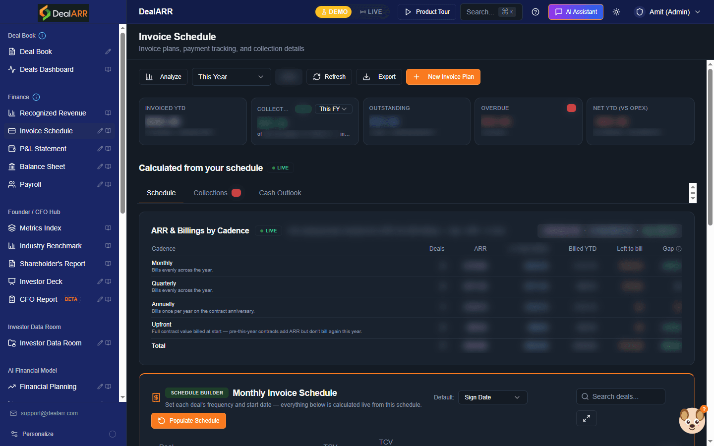 Recurring billing software invoice schedule with upcoming and overdue invoices