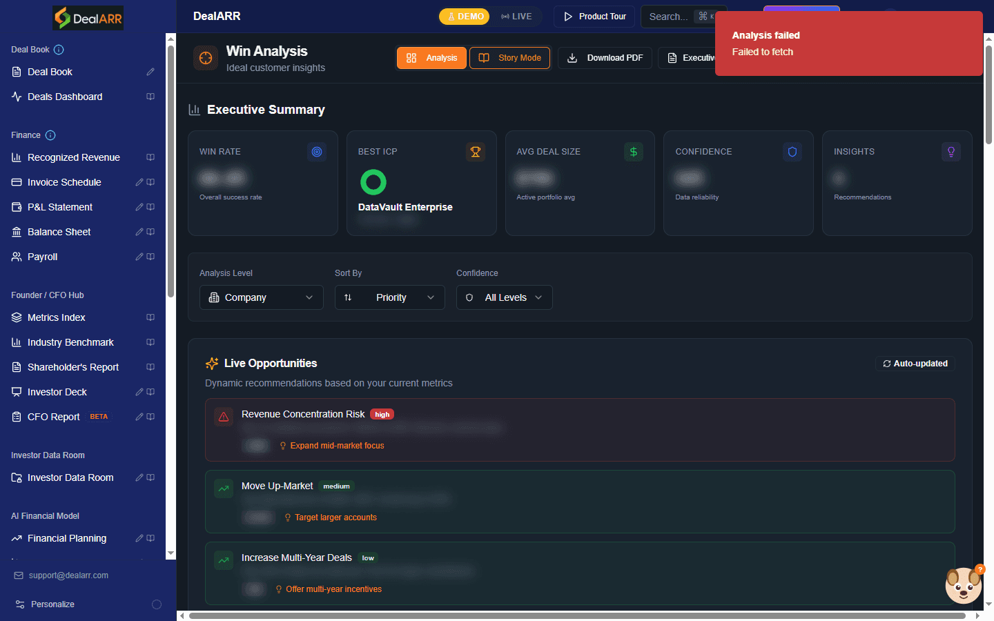 Win-loss analysis showing why deals closed or slipped in DealARR